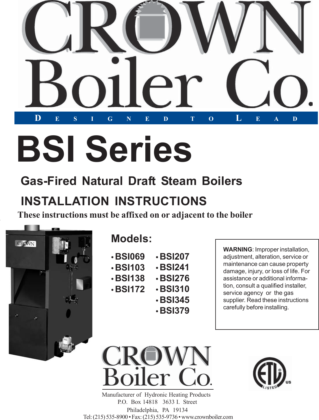 Crown Boiler Bsi069 Users Manual BSIMANV2 05 14 03.pmd
