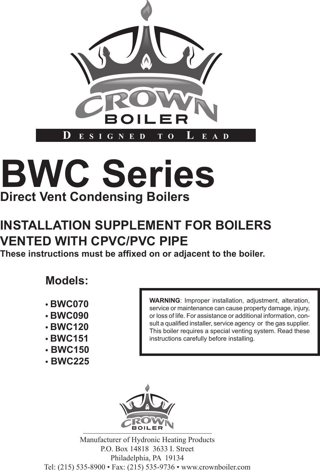 Crown Boiler Bwc150 Users Manual