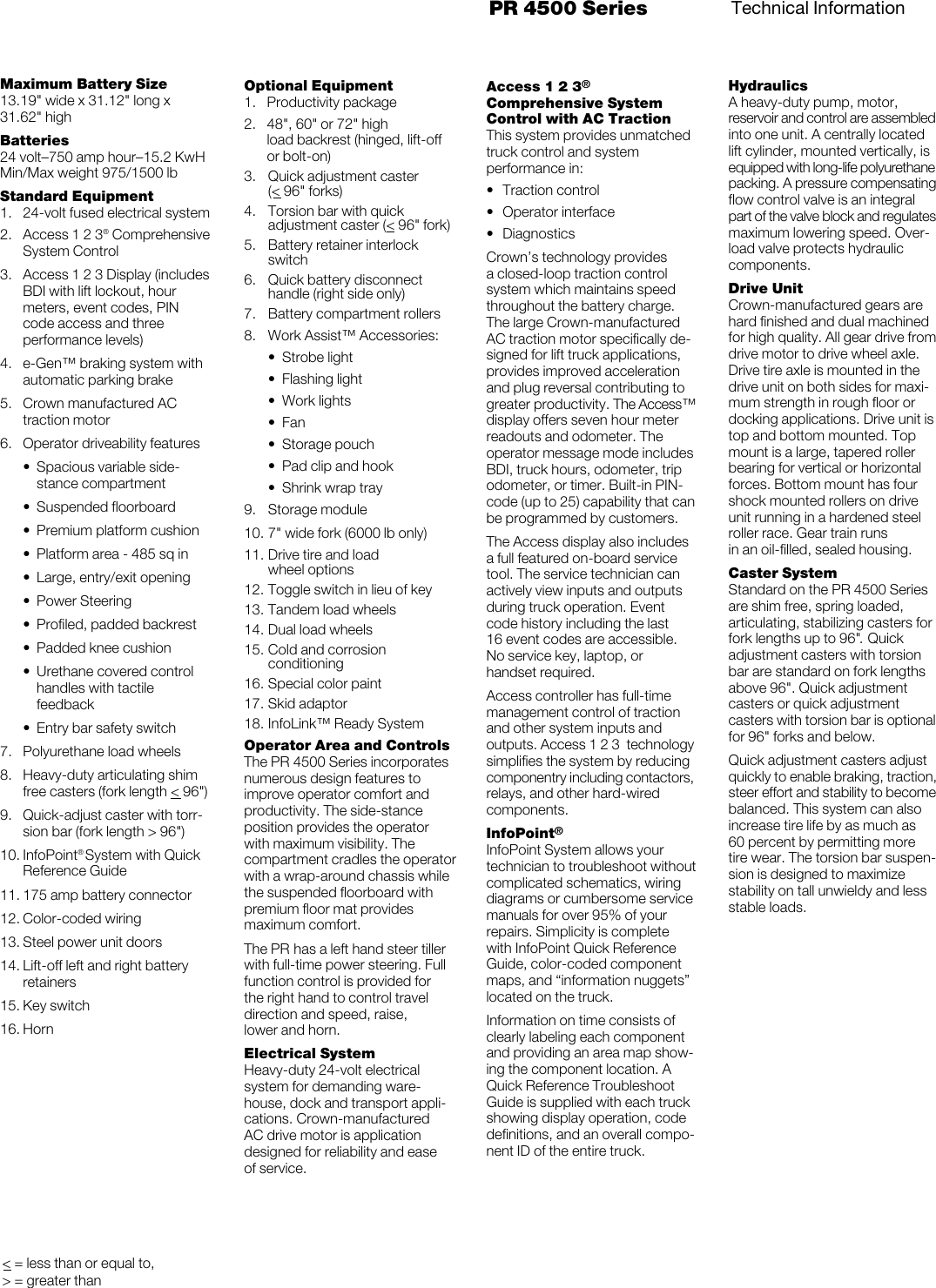 Page 4 of 6 - Crown-Equipment Crown-Equipment-Pr-4500-Series-Users-Manual- PR 4500 Series Product Specifications  Crown-equipment-pr-4500-series-users-manual