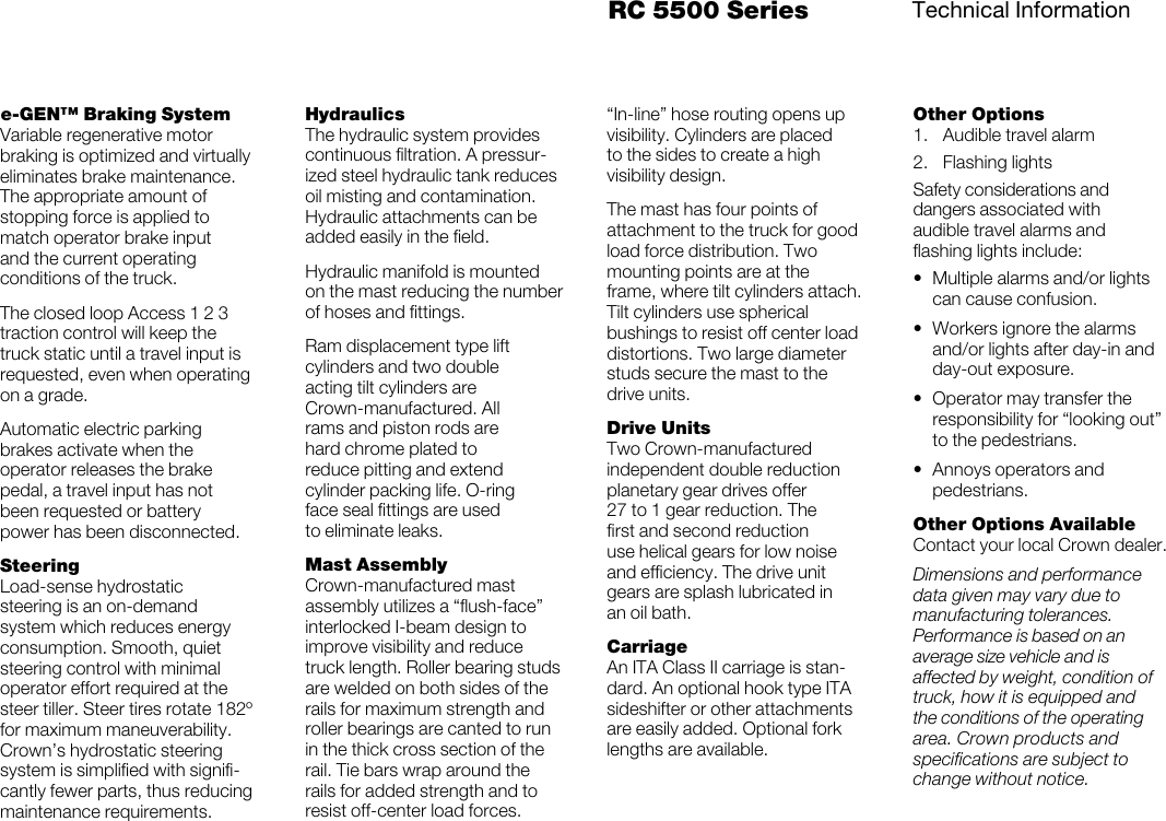 Page 5 of 6 - Crown-Equipment Crown-Equipment-Rc-5500-Series-Users-Manual- RC 5500 Series Product Specifications  Crown-equipment-rc-5500-series-users-manual