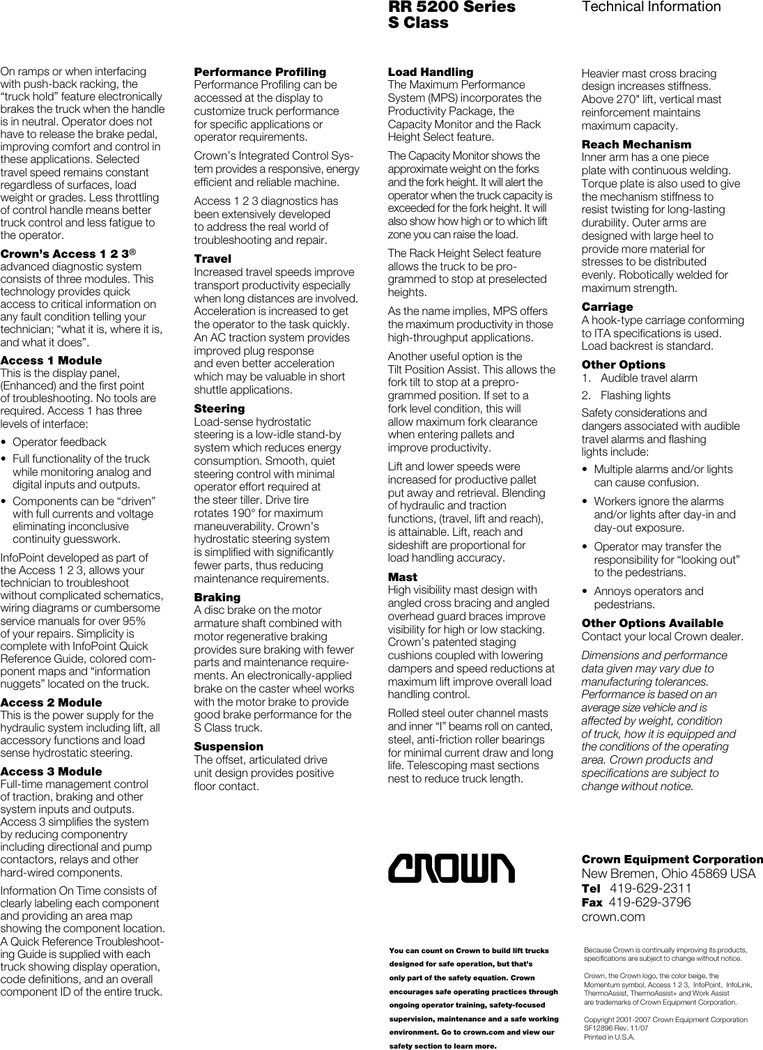 Page 6 of 6 - Crown-Equipment Crown-Equipment-Rr-5200-Series-Users-Manual- RR 5200 Series S Class Product Specifications  Crown-equipment-rr-5200-series-users-manual