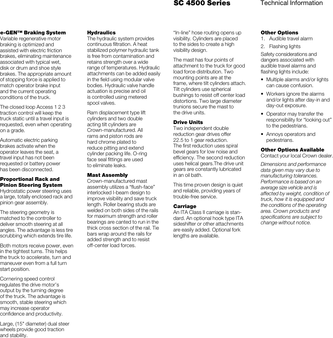 Page 5 of 6 - Crown-Equipment Crown-Equipment-Sc-4500-Series-Users-Manual- SC 4500 Series Product Specifications  Crown-equipment-sc-4500-series-users-manual