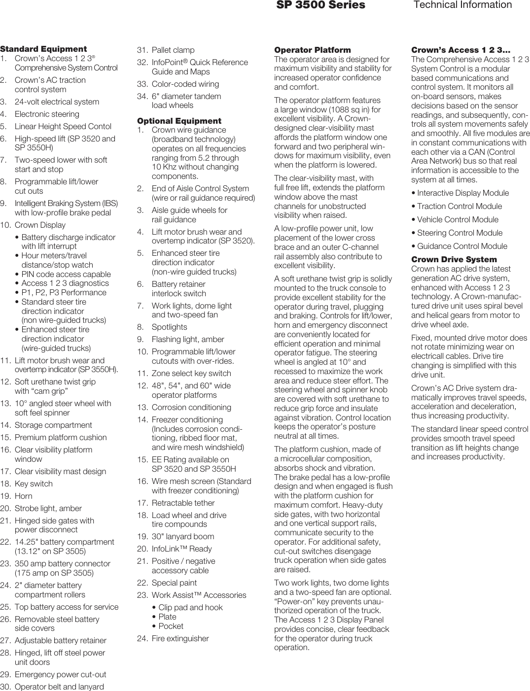 Page 5 of 6 - Crown-Equipment Crown-Equipment-Stockpicker-Sp-3500-Series-Users-Manual- SP 3500 Series Stockpicker Specifications  Crown-equipment-stockpicker-sp-3500-series-users-manual