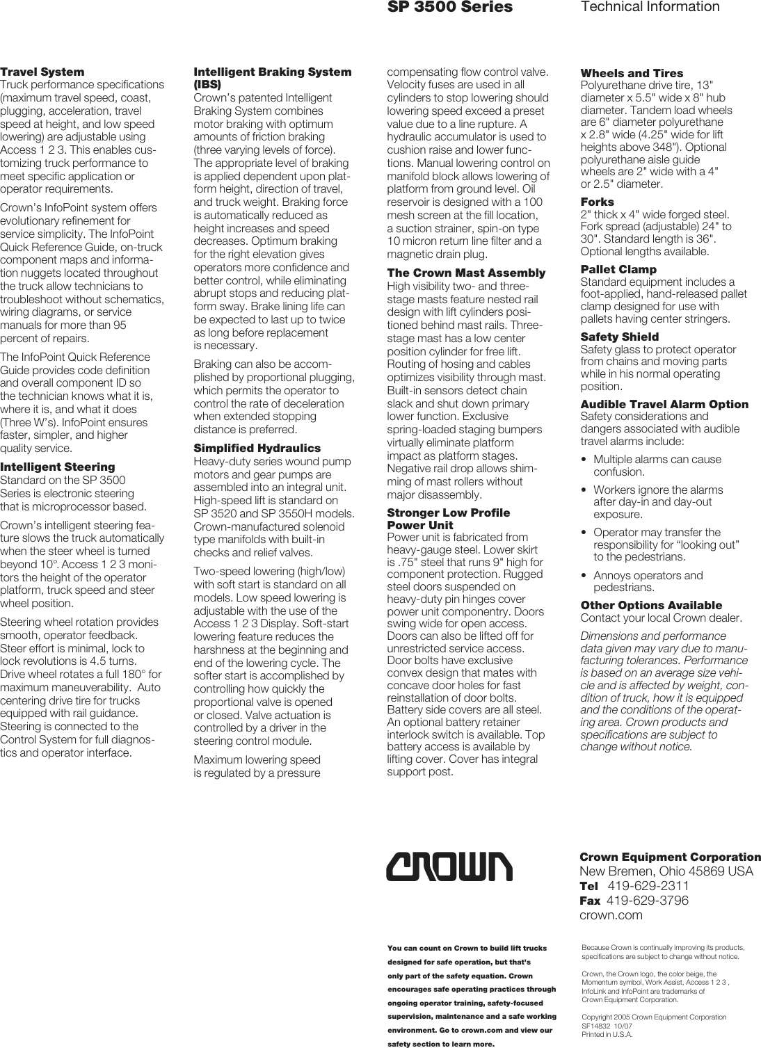 Page 6 of 6 - Crown-Equipment Crown-Equipment-Stockpicker-Sp-3500-Series-Users-Manual- SP 3500 Series Stockpicker Specifications  Crown-equipment-stockpicker-sp-3500-series-users-manual