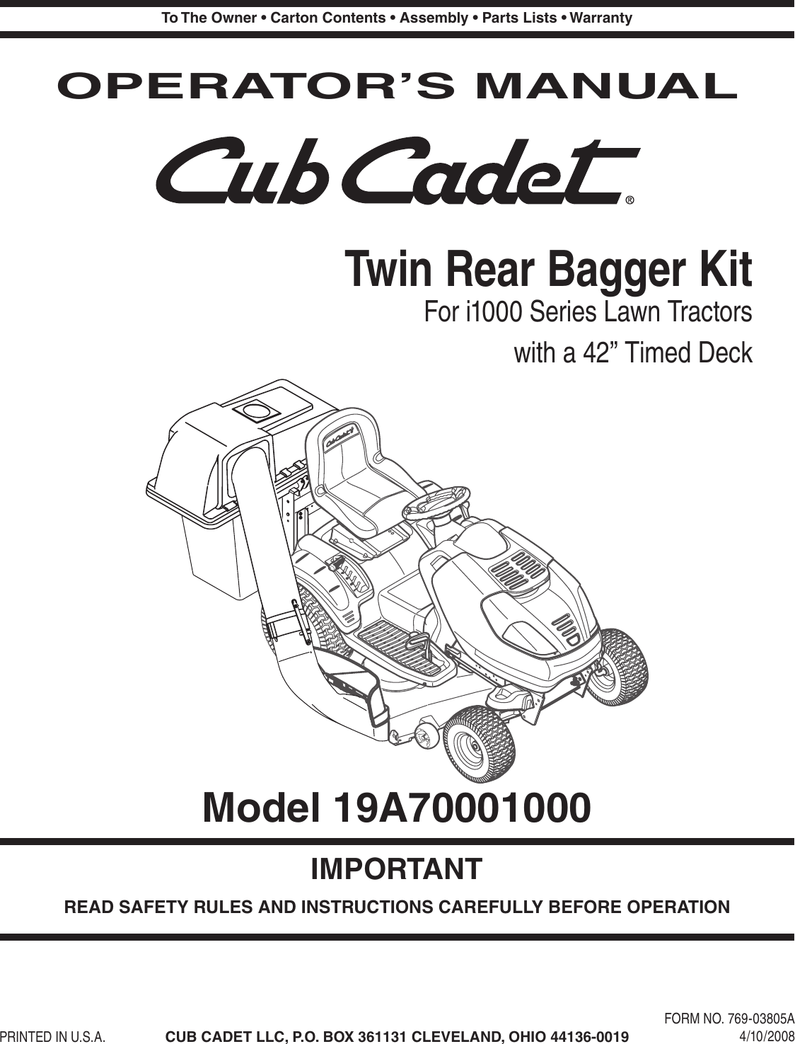 Page 1 of 12 - Cub-Cadet Cub-Cadet-19A70001000-Operators-Manual-  Cub-cadet-19a70001000-operators-manual