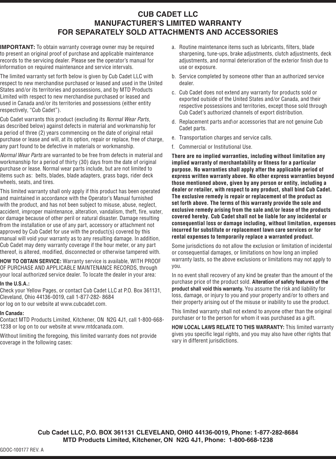 Page 12 of 12 - Cub-Cadet Cub-Cadet-19A70001000-Operators-Manual-  Cub-cadet-19a70001000-operators-manual