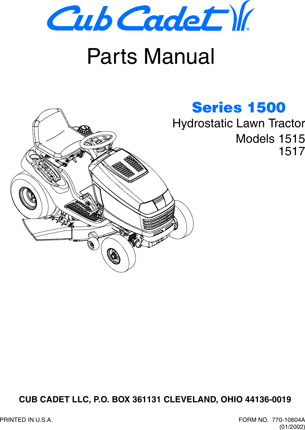 Cub Cadet Hydrostatic Lawn Tractor 1515 Parts Manual 770 10604A