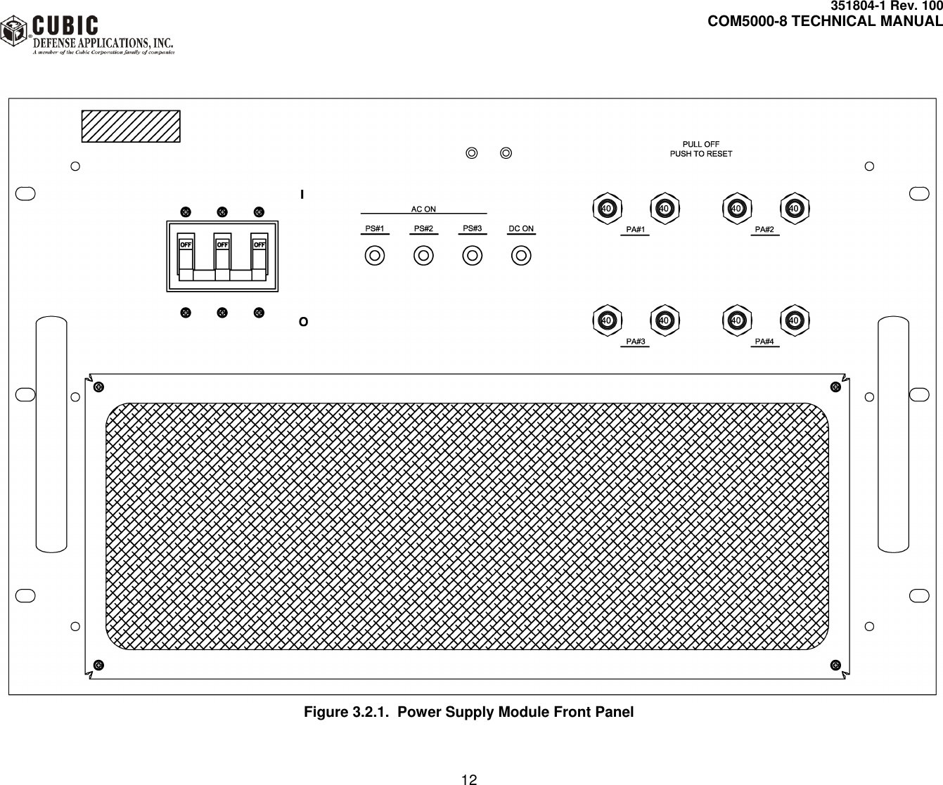     351804-1 Rev. 100     COM5000-8 TECHNICAL MANUAL         12    Figure 3.2.1.  Power Supply Module Front Panel 