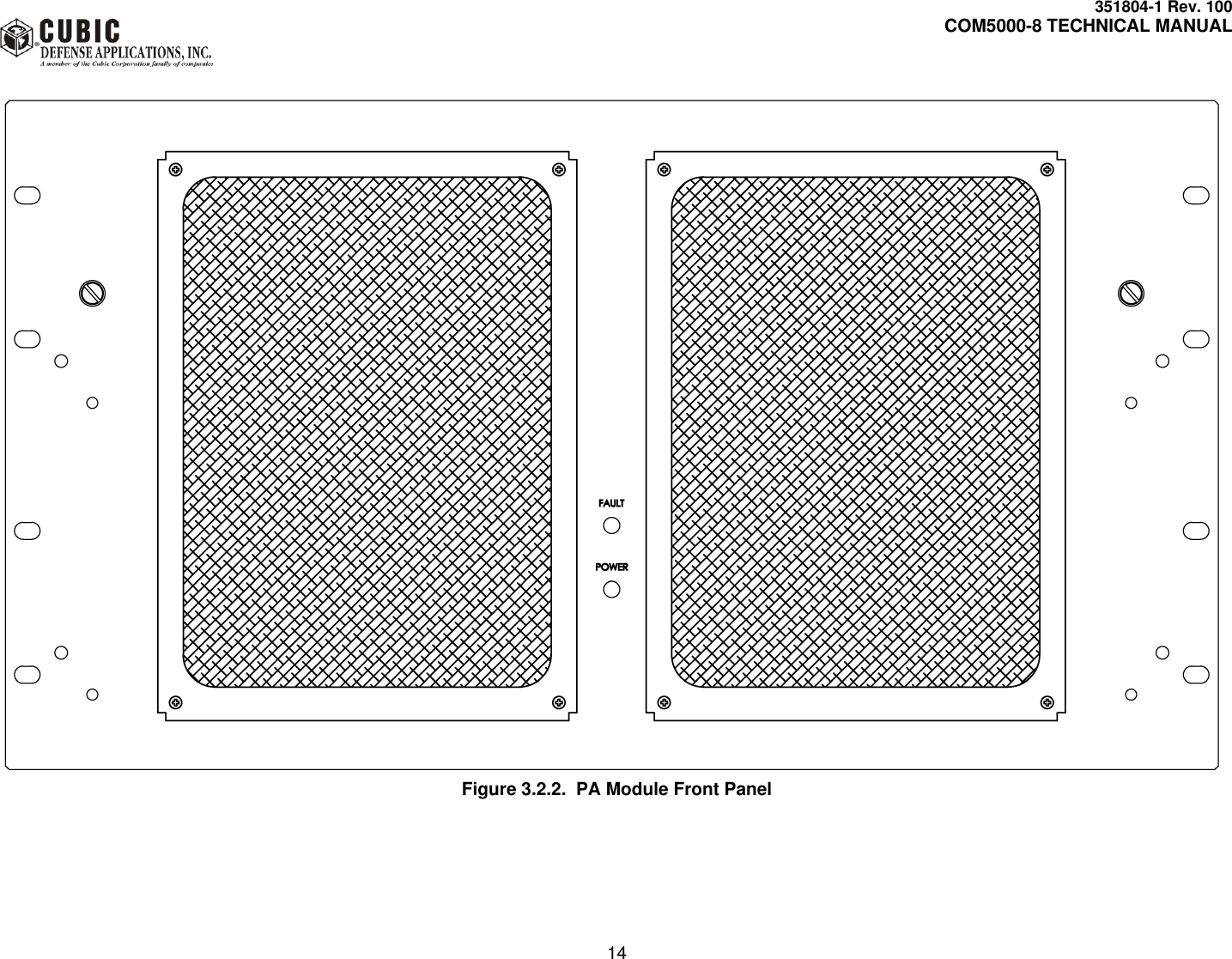     351804-1 Rev. 100     COM5000-8 TECHNICAL MANUAL         14   Figure 3.2.2.  PA Module Front Panel  