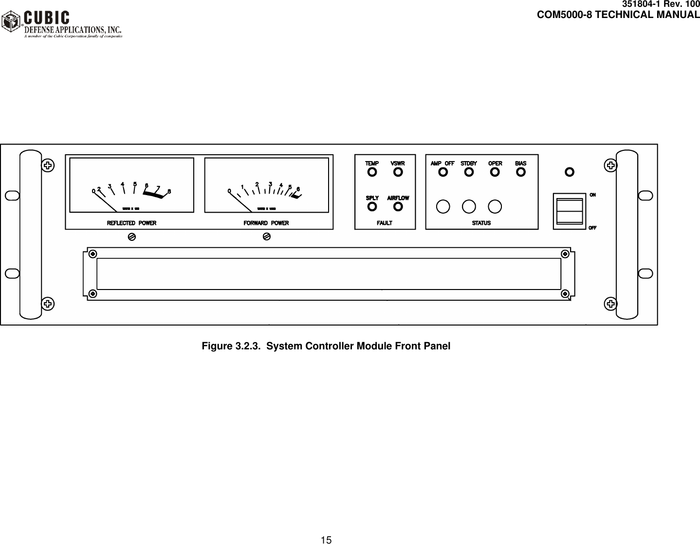     351804-1 Rev. 100     COM5000-8 TECHNICAL MANUAL         15            Figure 3.2.3.  System Controller Module Front Panel     