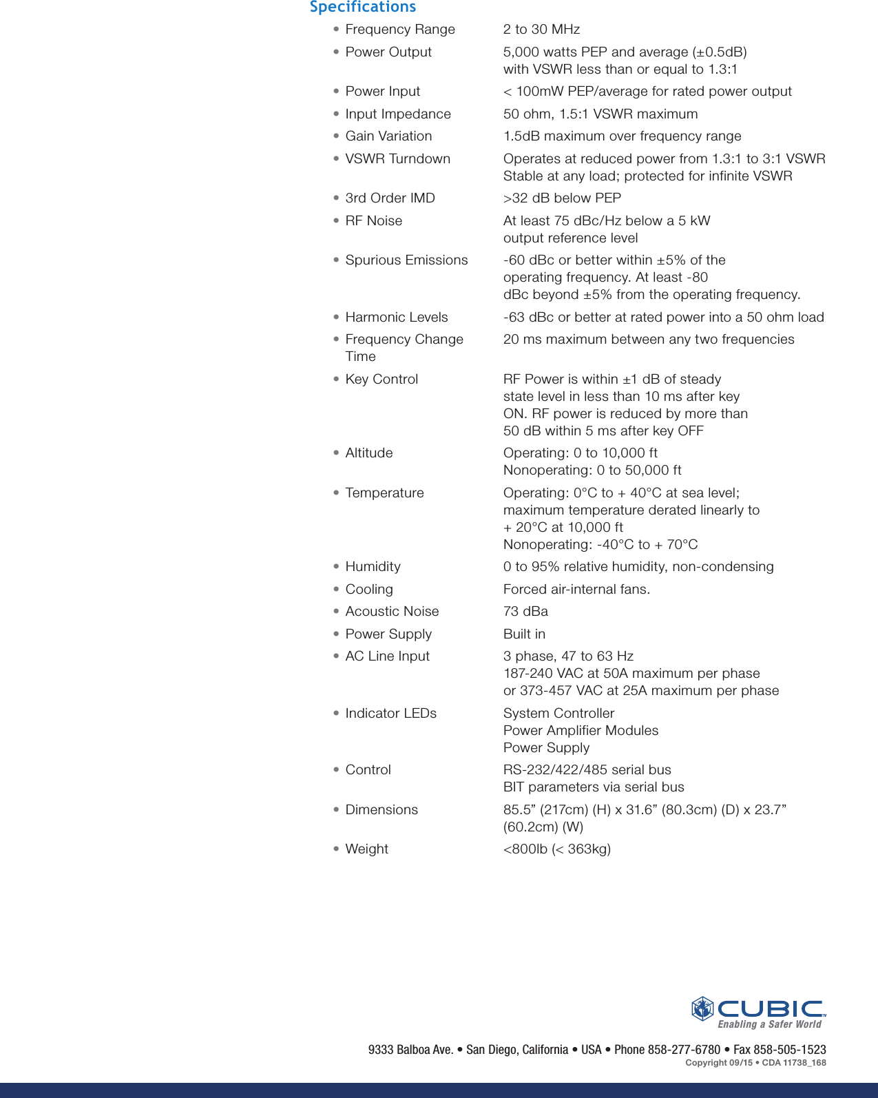 Cubic Defense Applications COM000-8 HF Transmitter User Manual II