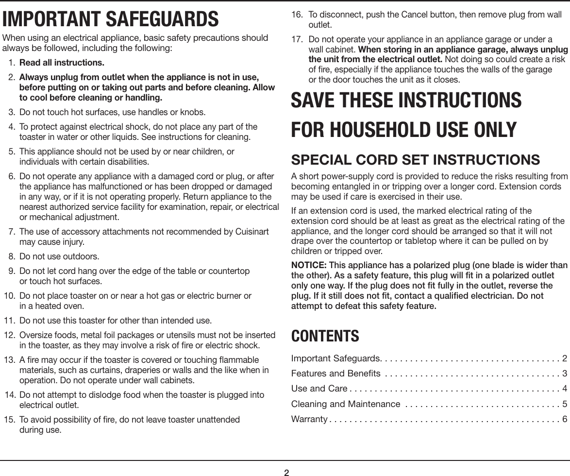 Page 2 of 9 - Cuisinart CPT-122 2 User Manual  To The 6b90e821-323e-432f-9ffa-dfab7bd58b56