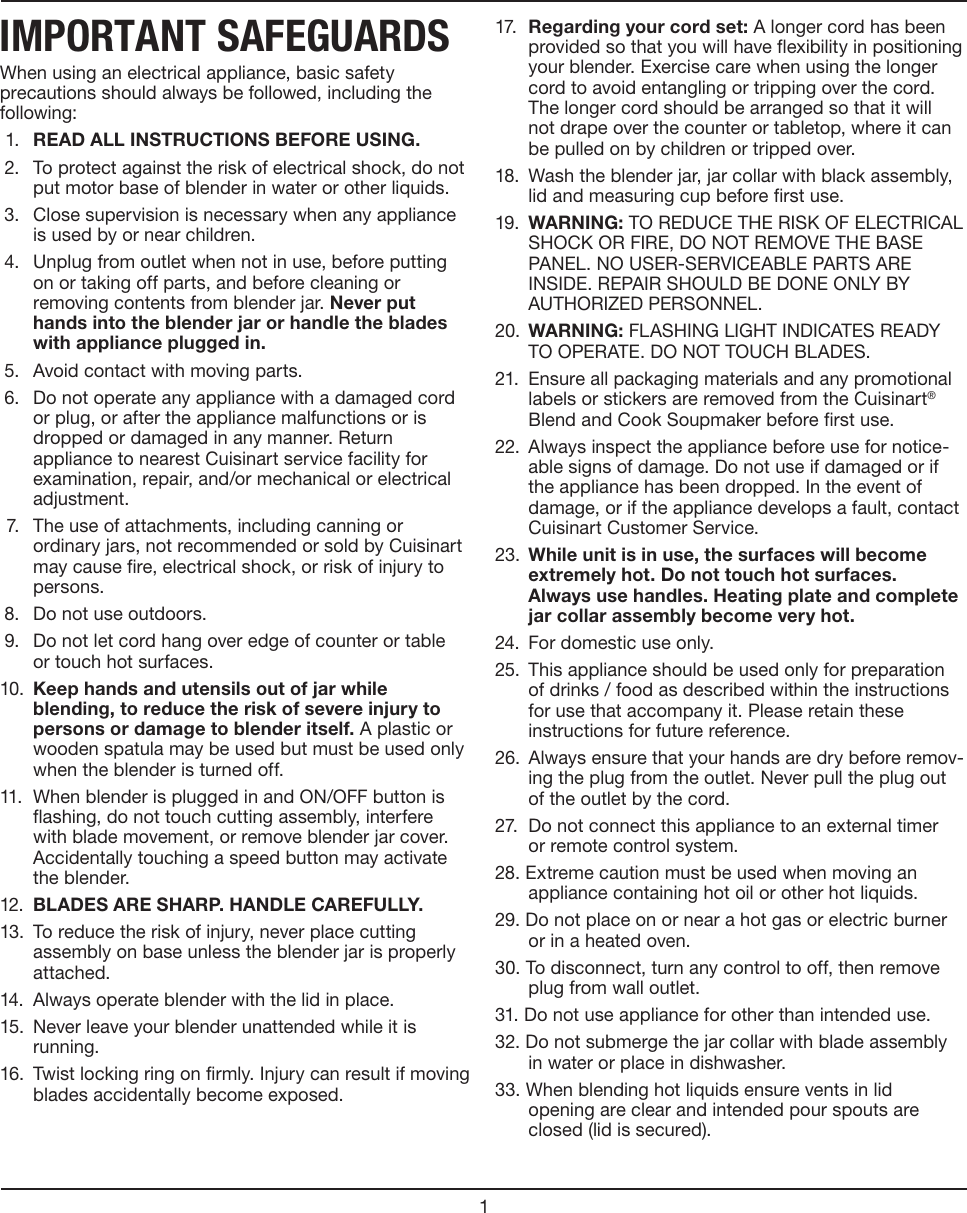 Page 3 of 10 - Cuisinart Cuisinart-Cuisinart-Blender-Blend-And-Cook-Soupmaker-Users-Manual- SBC1000 IB-10066B(LOW)[1]  Cuisinart-cuisinart-blender-blend-and-cook-soupmaker-users-manual