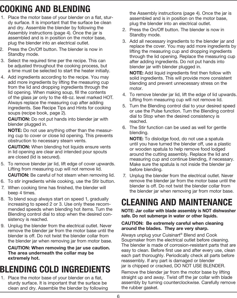 Page 8 of 10 - Cuisinart Cuisinart-Cuisinart-Blender-Blend-And-Cook-Soupmaker-Users-Manual- SBC1000 IB-10066B(LOW)[1]  Cuisinart-cuisinart-blender-blend-and-cook-soupmaker-users-manual