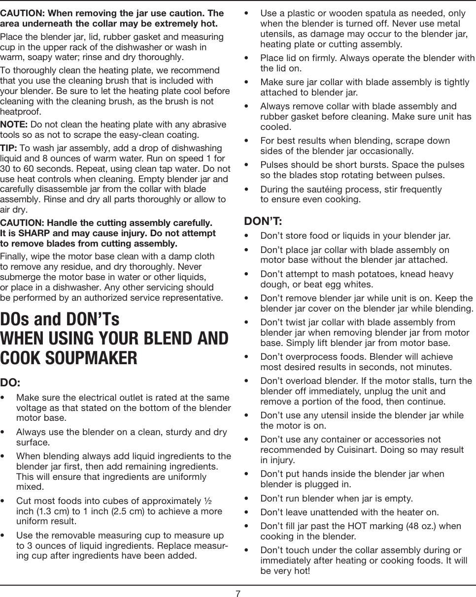 Page 9 of 10 - Cuisinart Cuisinart-Cuisinart-Blender-Blend-And-Cook-Soupmaker-Users-Manual- SBC1000 IB-10066B(LOW)[1]  Cuisinart-cuisinart-blender-blend-and-cook-soupmaker-users-manual