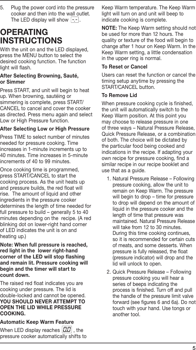 Page 5 of 9 - Cuisinart Cuisinart-Cuisinart-Electric-Pressure-Cooker-Cpc-600A-Users-Manual- 26677 CPC-600A IB  Cuisinart-cuisinart-electric-pressure-cooker-cpc-600a-users-manual