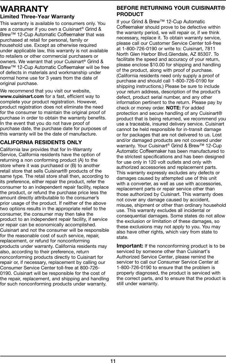 Page 11 of 12 - Cuisinart Cuisinart-Dgb-625-Users-Manual-  Cuisinart-dgb-625-users-manual