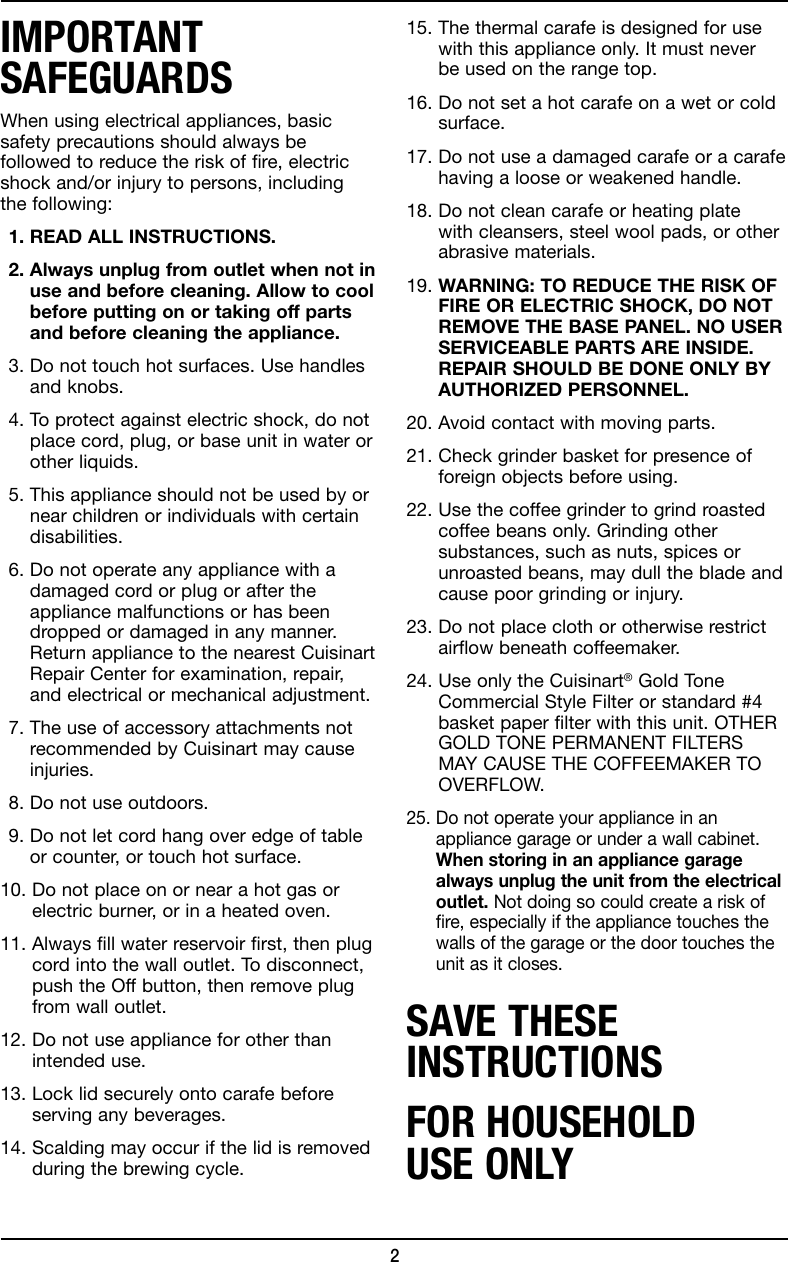 Page 2 of 12 - Cuisinart Cuisinart-Dgb-625-Users-Manual-  Cuisinart-dgb-625-users-manual