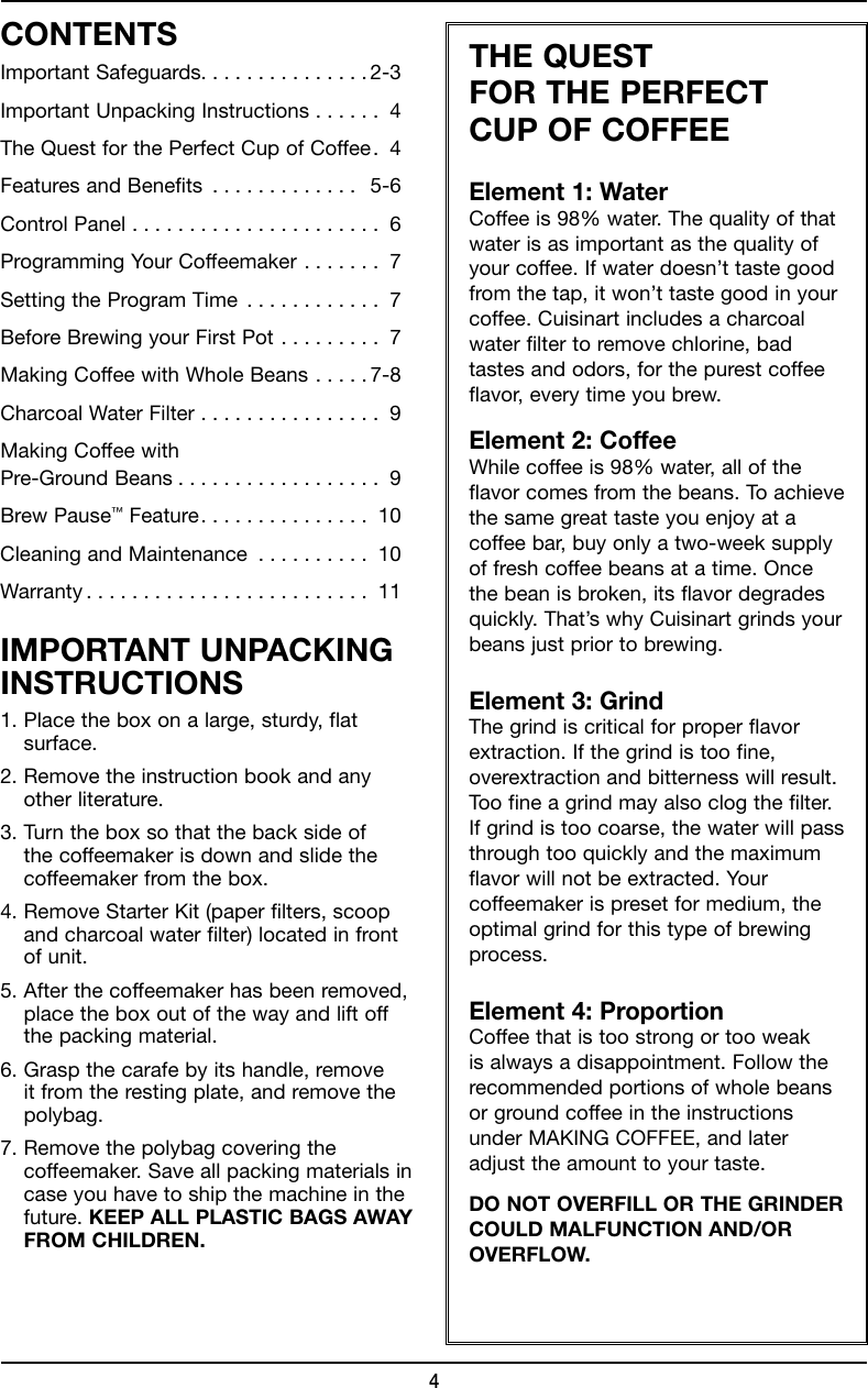 Page 4 of 12 - Cuisinart Cuisinart-Dgb-625-Users-Manual-  Cuisinart-dgb-625-users-manual