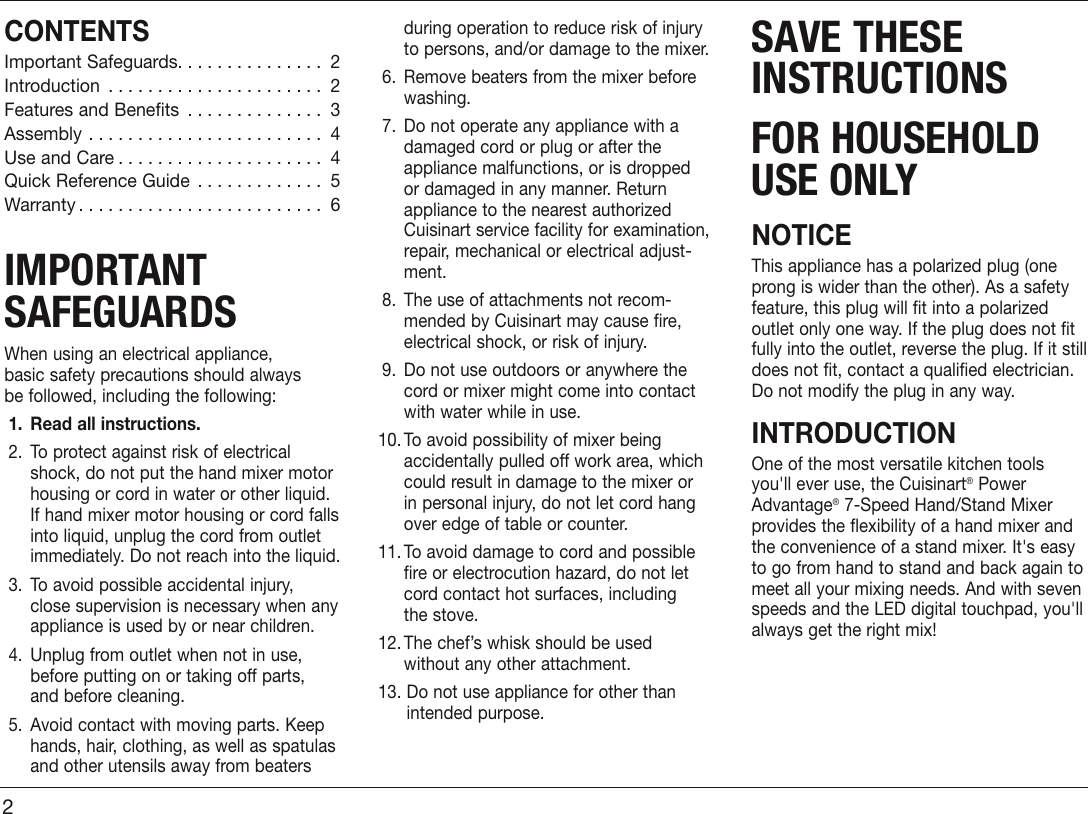 Page 2 of 7 - Cuisinart Cuisinart-Hsm-70-Users-Manual-  Cuisinart-hsm-70-users-manual