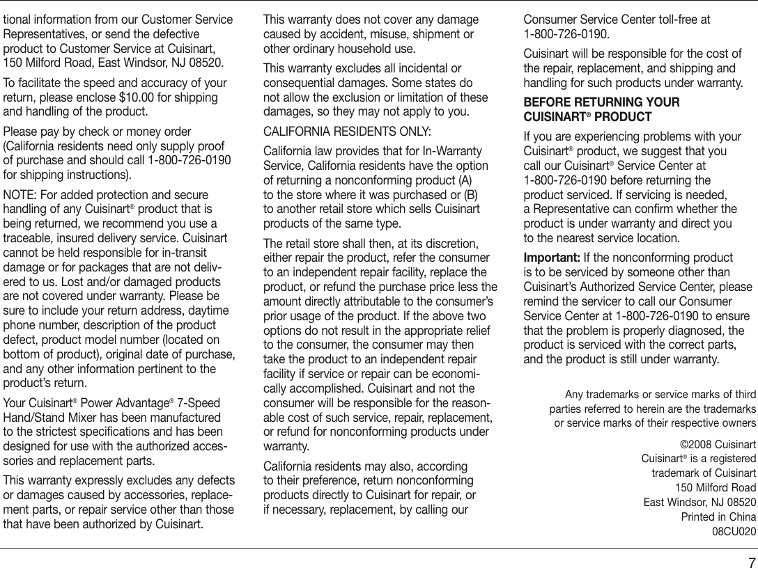 Page 7 of 7 - Cuisinart Cuisinart-Hsm-70-Users-Manual-  Cuisinart-hsm-70-users-manual