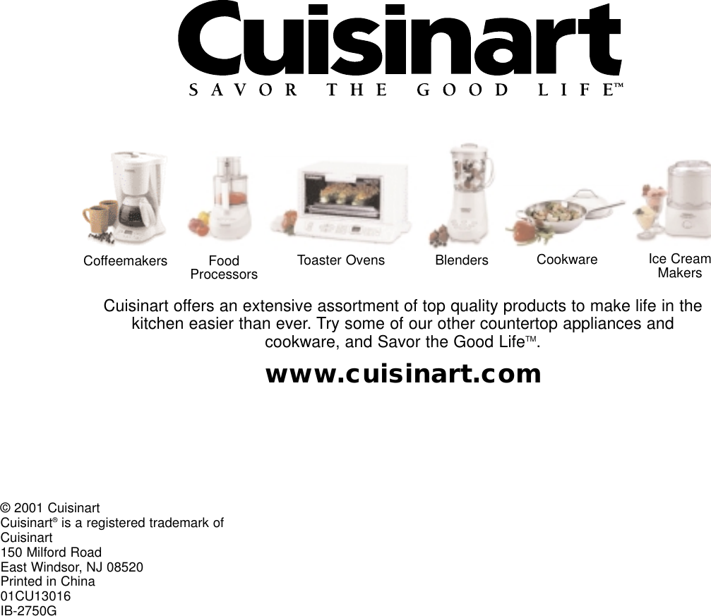 Page 12 of 12 - Cuisinart Cuisinart-Ice-20-Series-Users-Manual-  Cuisinart-ice-20-series-users-manual