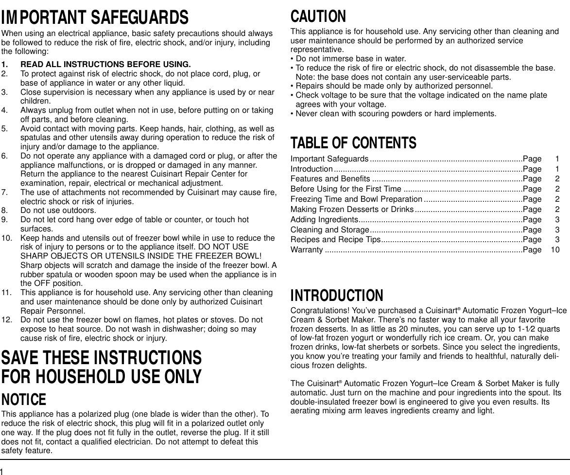 Page 2 of 12 - Cuisinart Cuisinart-Ice-20-Series-Users-Manual-  Cuisinart-ice-20-series-users-manual