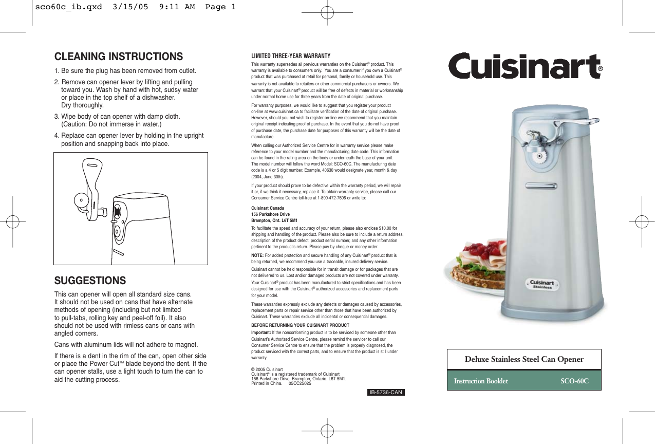 Page 1 of 4 - Cuisinart Cuisinart-Sco-60C-Users-Manual- Print Sco60c_ib  Cuisinart-sco-60c-users-manual