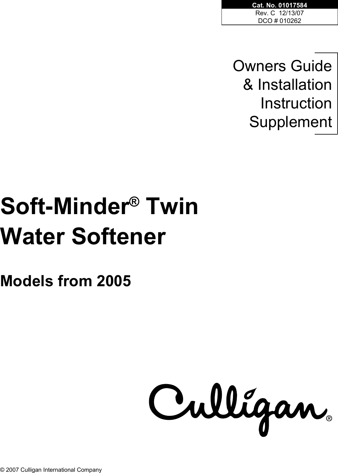 Culligan Soft Minder 2005 Users Manual