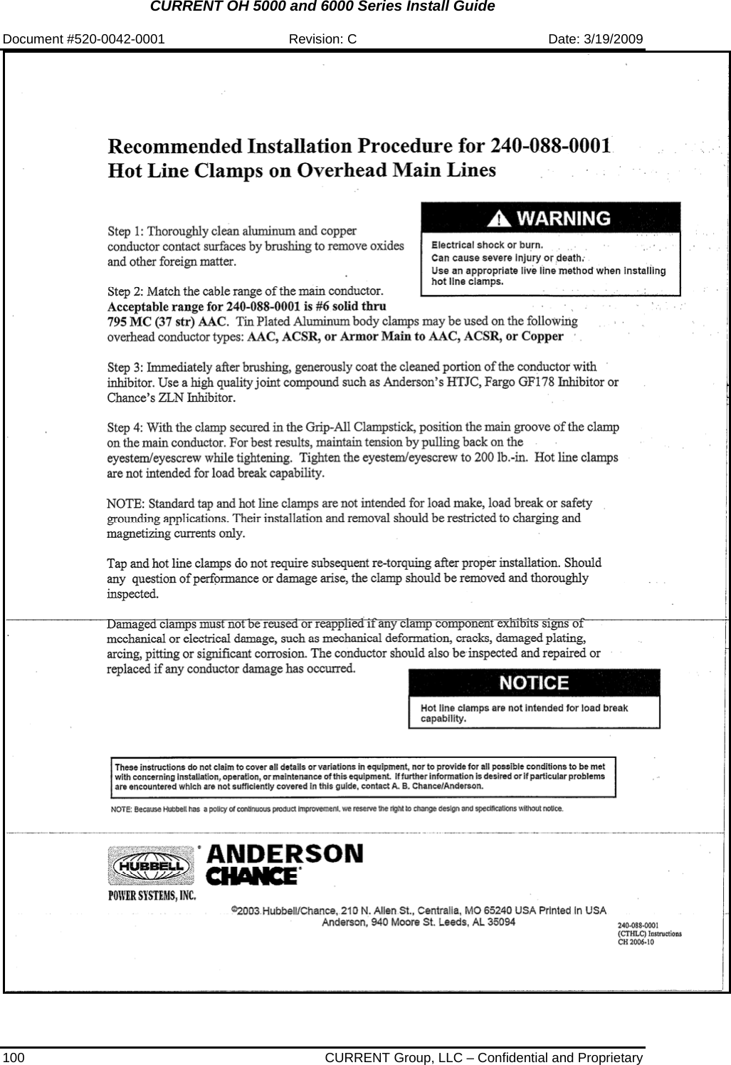 CURRENT OH 5000 and 6000 Series Install Guide  Document #520-0042-0001  Revision: C  Date: 3/19/2009 100  CURRENT Group, LLC – Confidential and Proprietary 