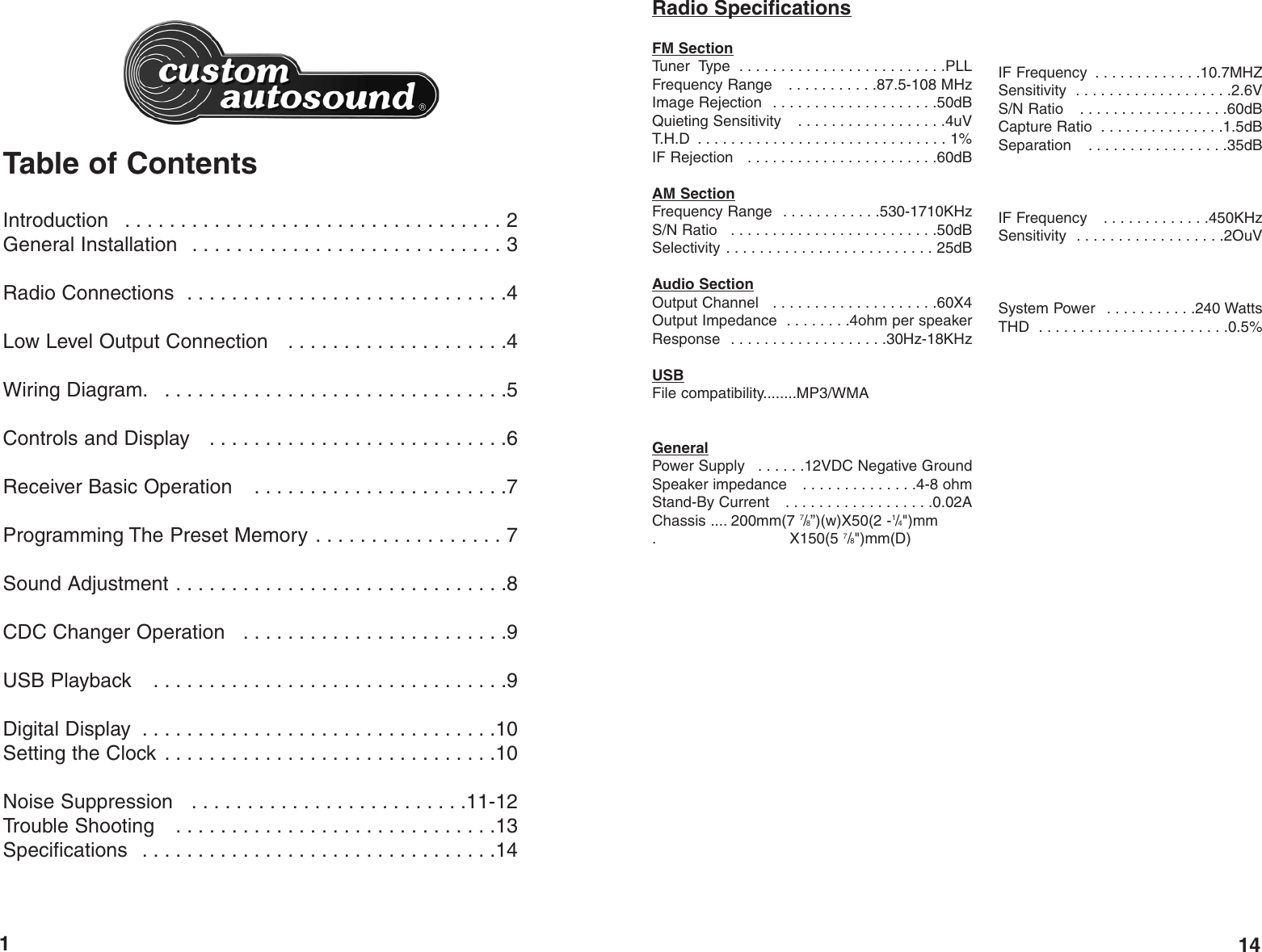 Page 2 of 8 - Custom-Autosound-Manufacturing Custom-Autosound-Manufacturing-Usa-630-Users-Manual- Usa-630  Custom-autosound-manufacturing-usa-630-users-manual