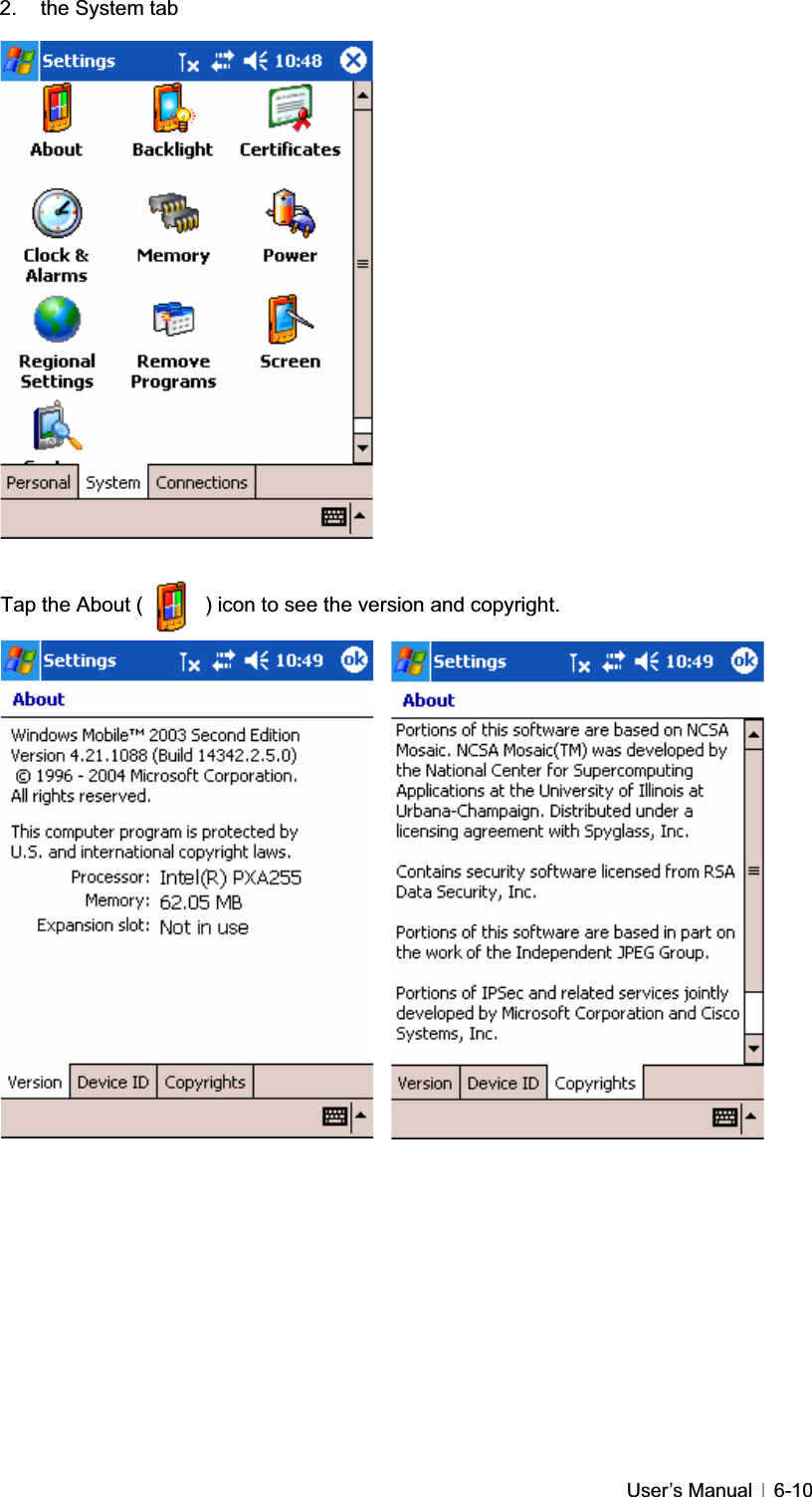 GGUser’s Manual   6-102.  the System tab Tap the About (            ) icon to see the version and copyright. GGGGGGGGGGGGGGGGGGGGGGGGG