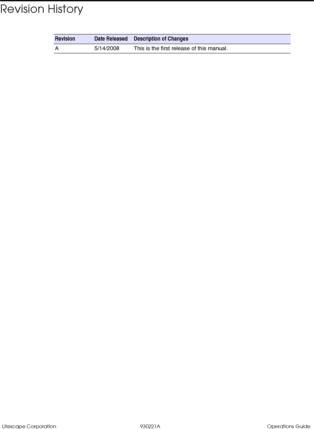 Litescape Corporation 930221A Operations Guide