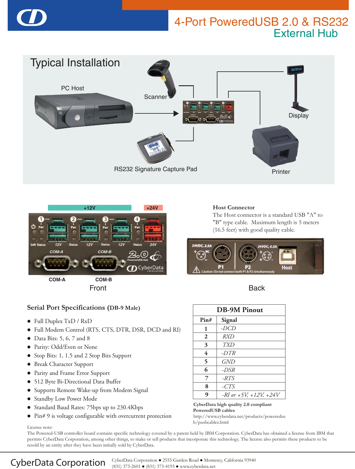 Page 2 of 2 - Cyberdata Cyberdata-Rs232-Users-Manual- 010845A_930160A_4-Port_PoweredUSB_2-0_&_RS232_External_Hub_Serial  Cyberdata-rs232-users-manual