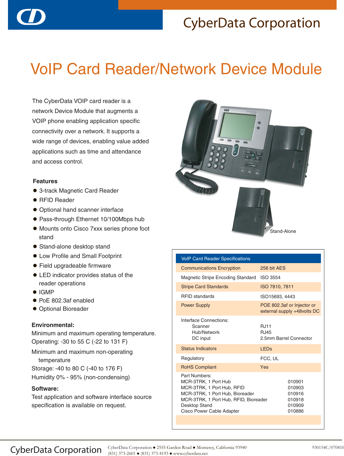Page 1 of 2 - Cyberdata Cyberdata-Voip-Card-Reader-Network-Device-Module-Users-Manual- 930154B_VoIP_Card_Reader  Cyberdata-voip-card-reader-network-device-module-users-manual