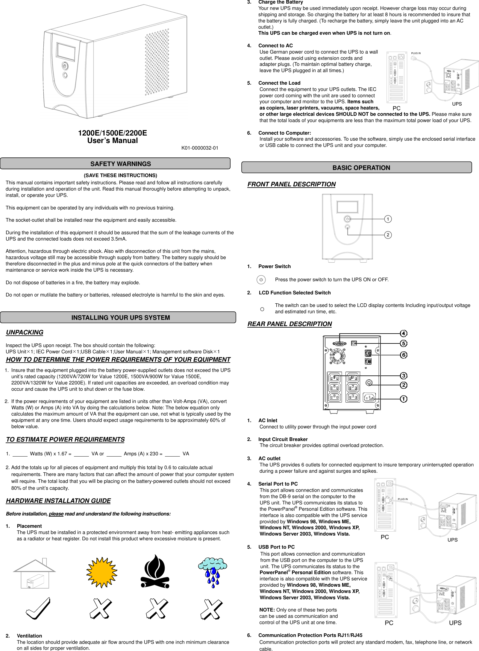 Page 1 of 2 - Cyberpower Cyberpower-1200E-Users-Manual- (SAVE THESE INSTRUCTIONS)  Cyberpower-1200e-users-manual
