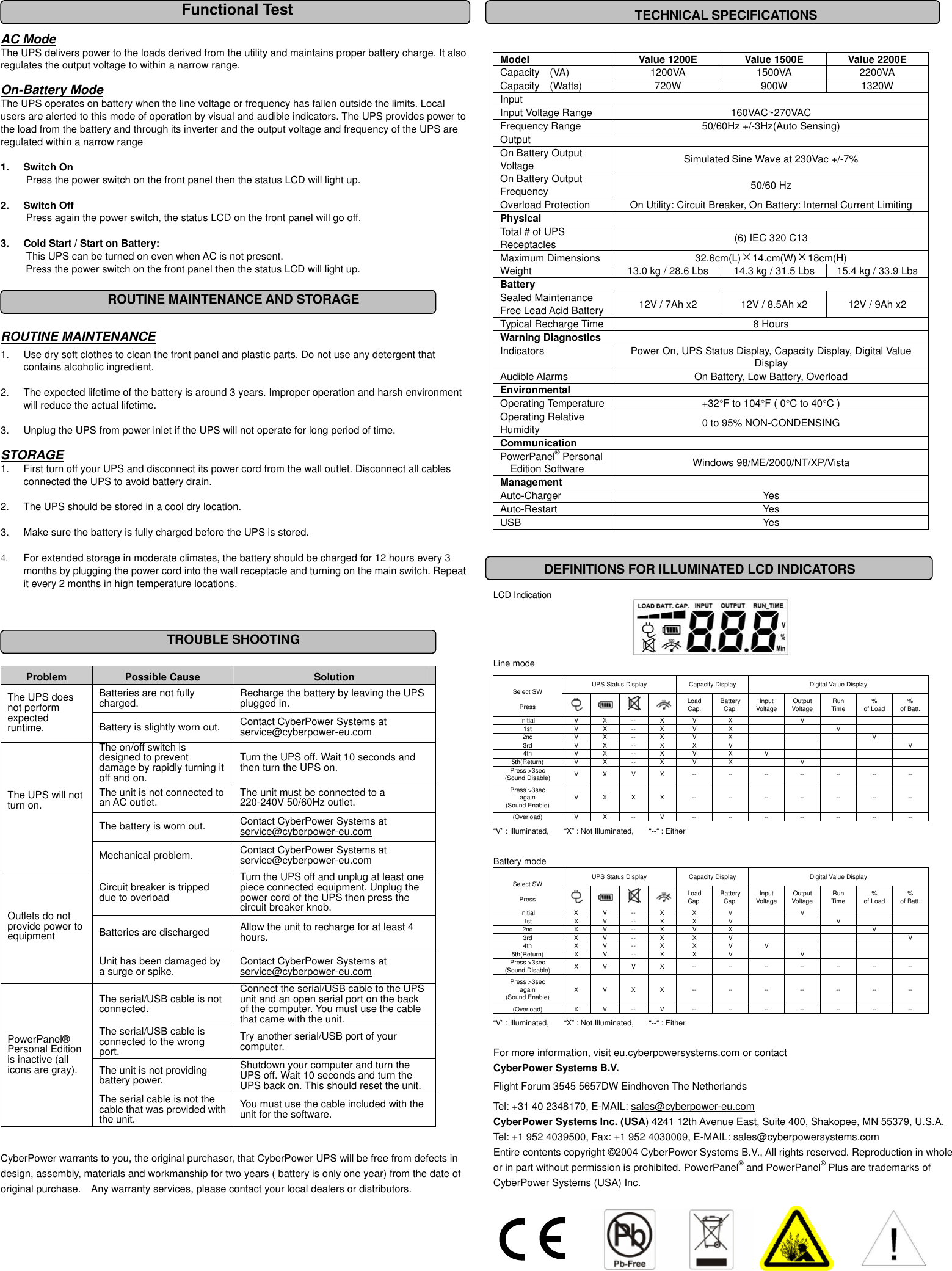 Page 2 of 2 - Cyberpower Cyberpower-1200E-Users-Manual- (SAVE THESE INSTRUCTIONS)  Cyberpower-1200e-users-manual