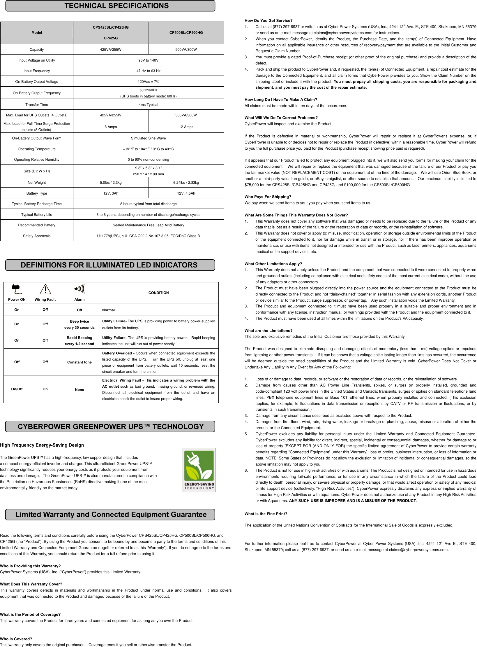 Page 2 of 2 - Cyberpower Cyberpower-Cp425G-Users-Manual-  Cyberpower-cp425g-users-manual