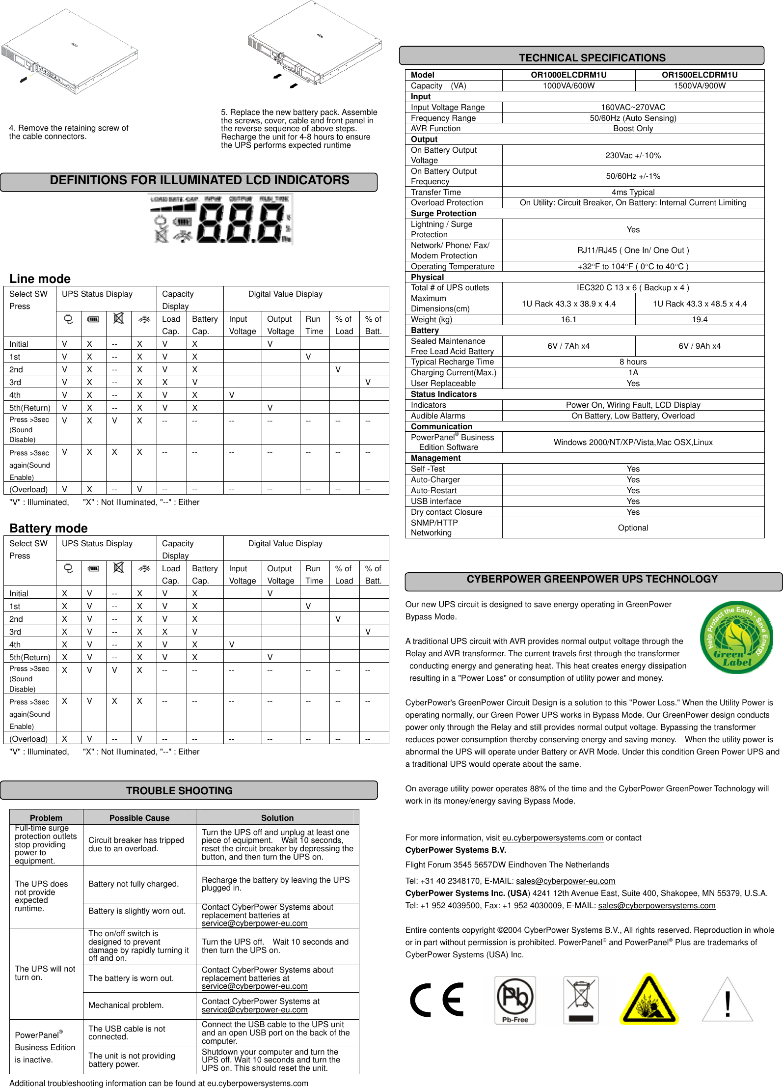 Page 2 of 2 - Cyberpower Cyberpower-Or1000Elcdrm1U-Users-Manual K01-0000058-00-rev1-OR1000-1500 User Manuel_EN_970219