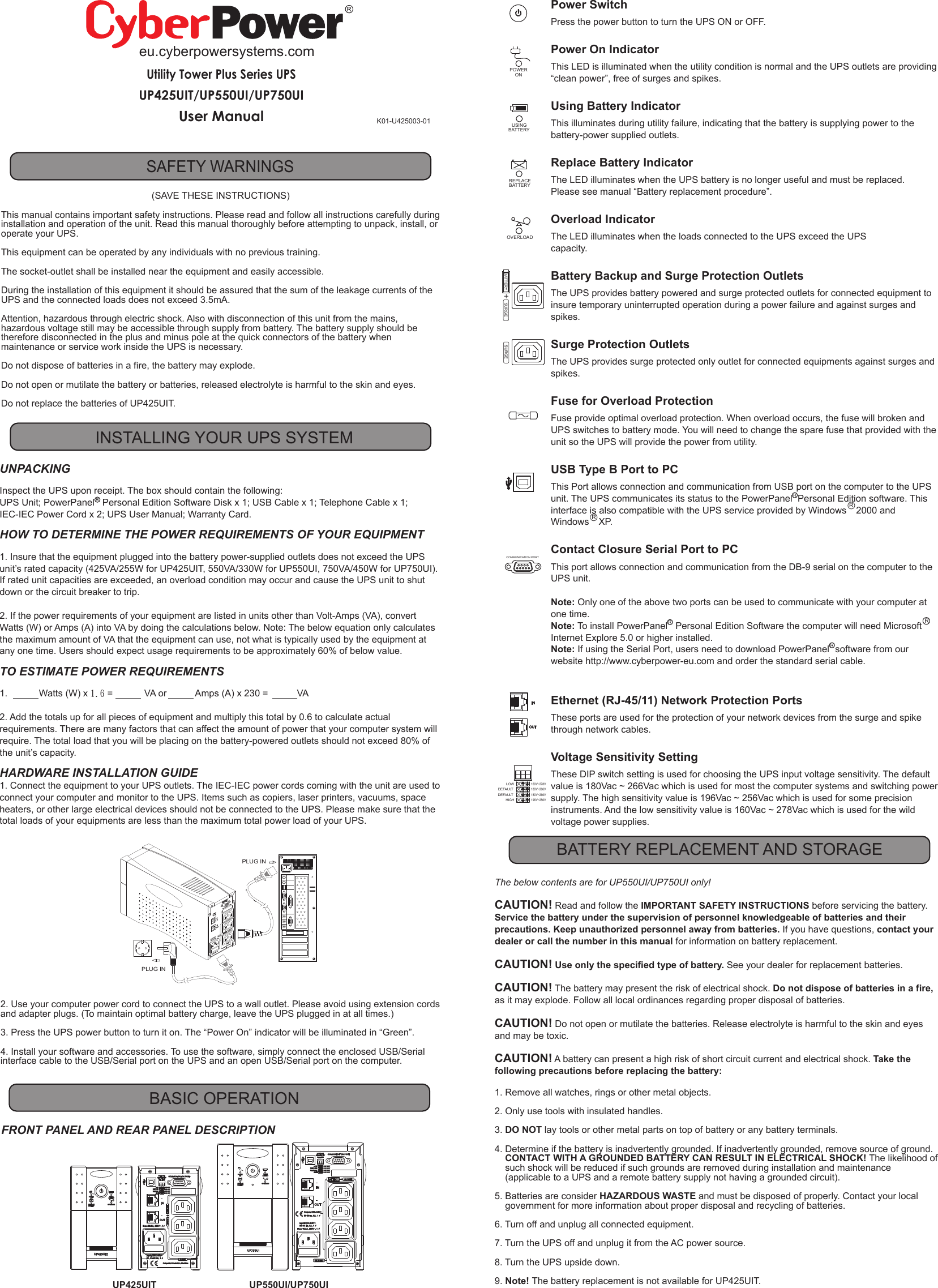 Page 1 of 2 - Cyberpower Cyberpower-Utility-Tower-Plus-Series-Ups-Up425Uit-Users-Manual- UP Plus_英_961017a  Cyberpower-utility-tower-plus-series-ups-up425uit-users-manual