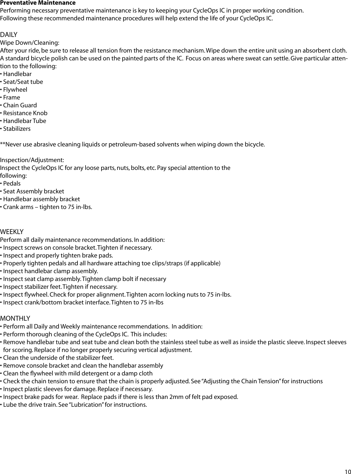 Page 11 of 12 - Cycleops Cycleops-Club-Pro-300Pt-Users-Manual- 16417G  Cycleops-club-pro-300pt-users-manual