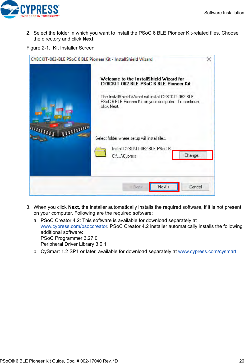 Page 26 of Cypress Semiconductor CY8CKIT-062 CY8CKIT-062-BLE PSoC 6 BLE Pioneer Kit User Manual Manual OEM Installation