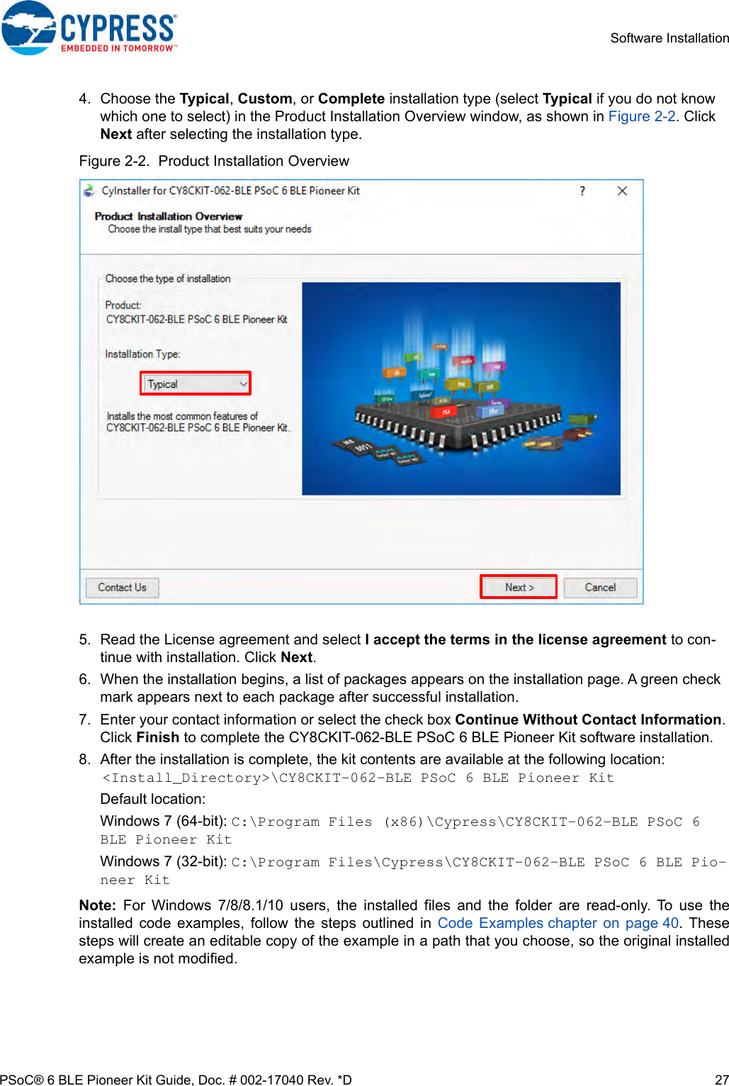 Page 27 of Cypress Semiconductor CY8CKIT-062 CY8CKIT-062-BLE PSoC 6 BLE Pioneer Kit User Manual Manual OEM Installation