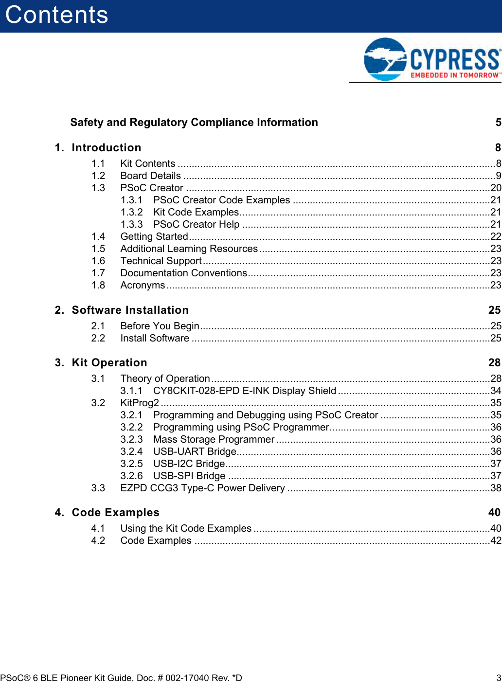 Page 3 of Cypress Semiconductor CY8CKIT-062 CY8CKIT-062-BLE PSoC 6 BLE Pioneer Kit User Manual Manual OEM Installation