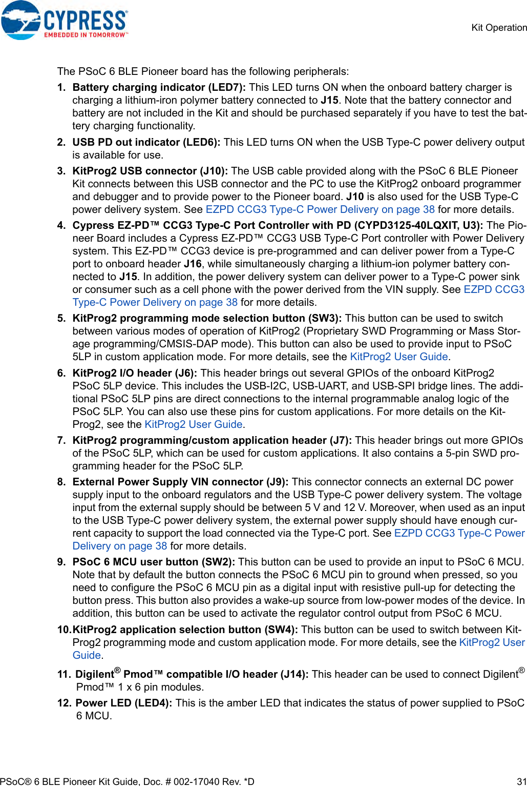 Page 31 of Cypress Semiconductor CY8CKIT-062 CY8CKIT-062-BLE PSoC 6 BLE Pioneer Kit User Manual Manual OEM Installation