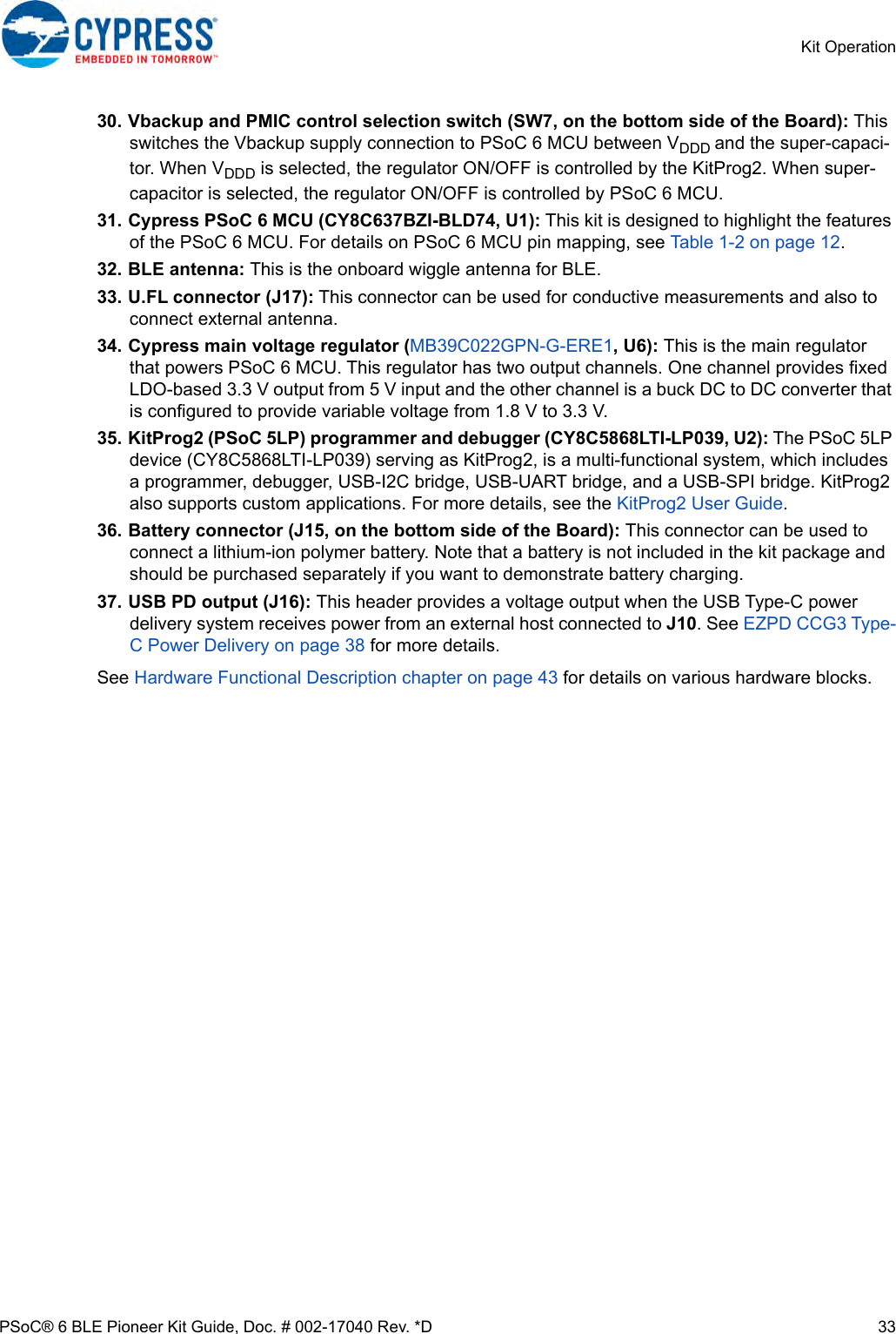 Page 33 of Cypress Semiconductor CY8CKIT-062 CY8CKIT-062-BLE PSoC 6 BLE Pioneer Kit User Manual Manual OEM Installation