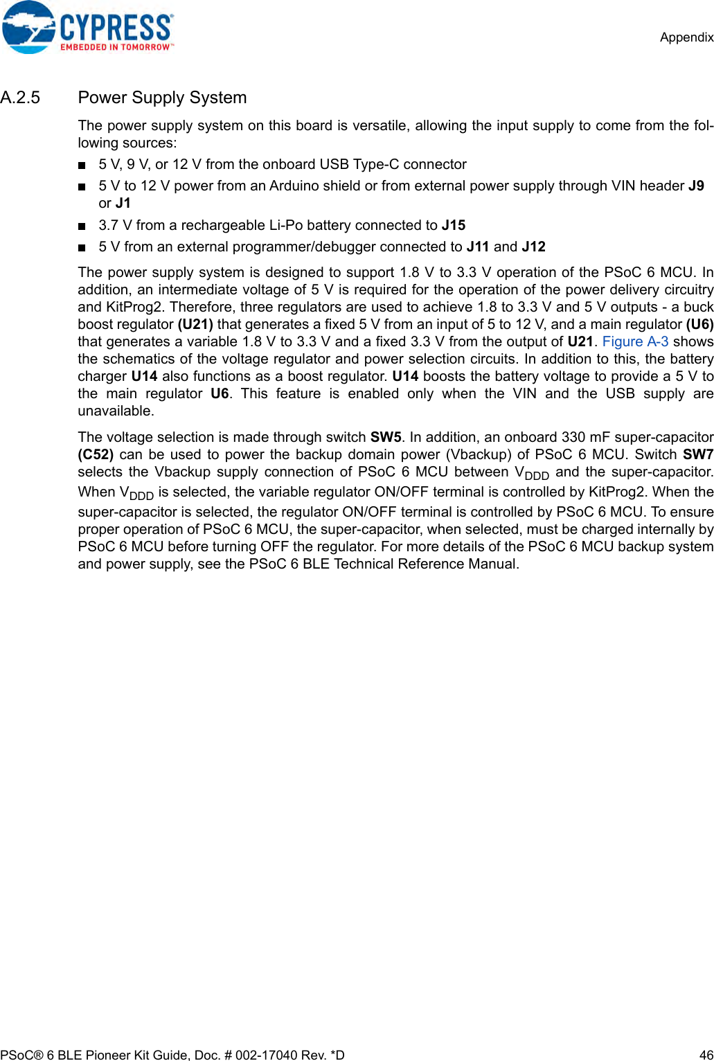 Page 46 of Cypress Semiconductor CY8CKIT-062 CY8CKIT-062-BLE PSoC 6 BLE Pioneer Kit User Manual Manual OEM Installation