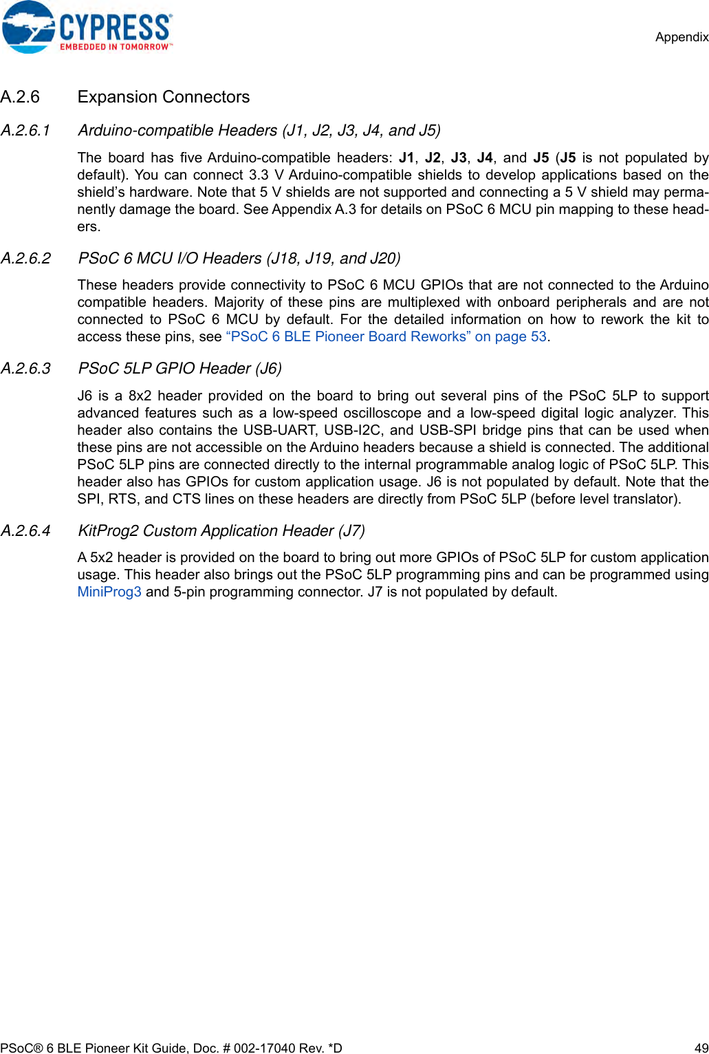 Page 49 of Cypress Semiconductor CY8CKIT-062 CY8CKIT-062-BLE PSoC 6 BLE Pioneer Kit User Manual Manual OEM Installation