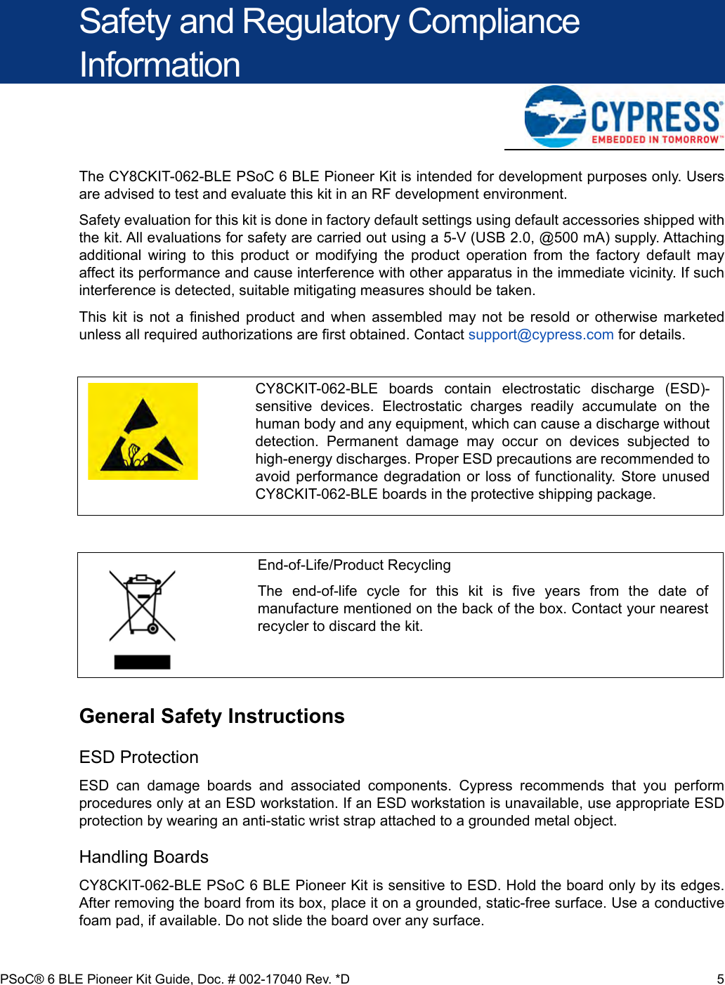 Page 5 of Cypress Semiconductor CY8CKIT-062 CY8CKIT-062-BLE PSoC 6 BLE Pioneer Kit User Manual Manual OEM Installation