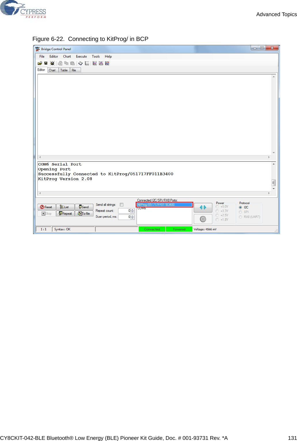 CY8CKIT-042-BLE Bluetooth® Low Energy (BLE) Pioneer Kit Guide, Doc. # 001-93731 Rev. *A 131Advanced TopicsFigure 6-22.  Connecting to KitProg/ in BCP
